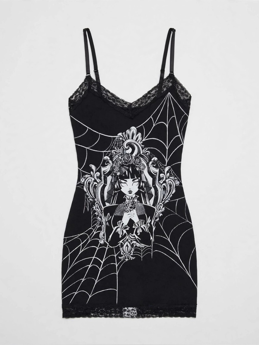 Dolls Kill Black Spider Web Graphic Tank Dress
